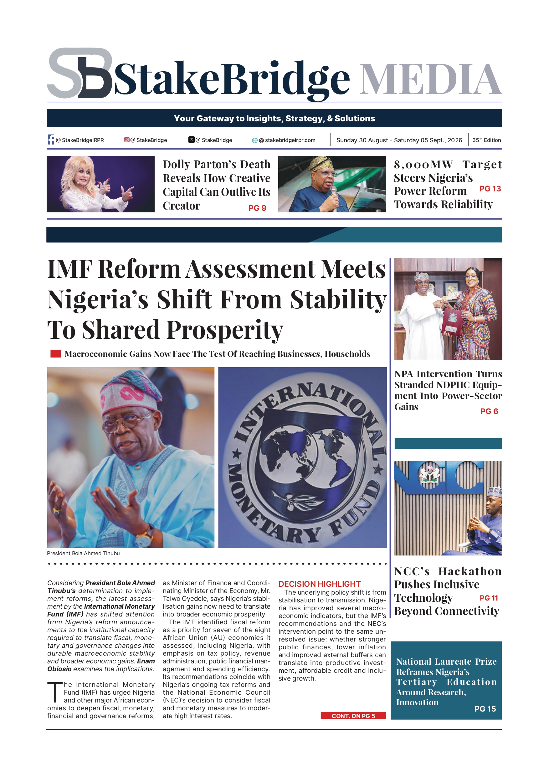 StakeBridge Media Edition 35 covering Nigeria’s economic reforms and growth